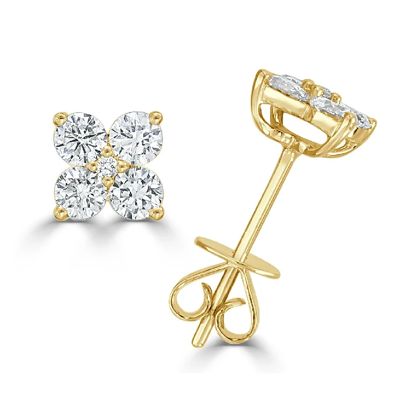 Drop Earrings for Anniversary -Joelle Collection Diamond Cluster Studs Earrings 14K Yellow Gold 7/8ct TDW