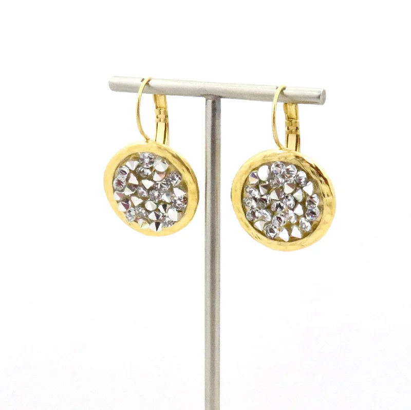 Retro Drop Earrings for Nostalgia -Sparkly Bright Crystal Disc Earrings - Lever Back Style