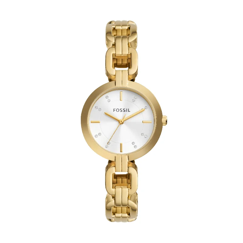 Large dial watches for women with easy readability and stylish finish -Fossil Women's Kerrigan Three-Hand, Gold-Tone Stainless Steel Watch