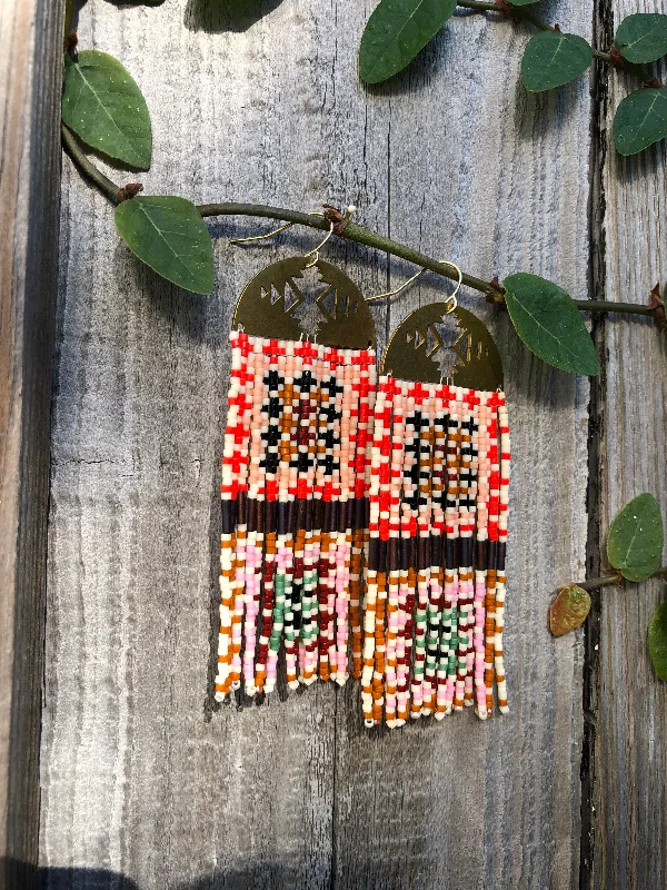 Waterproof Drop Earrings for Outdoor -Granny Square Fringe Earrings