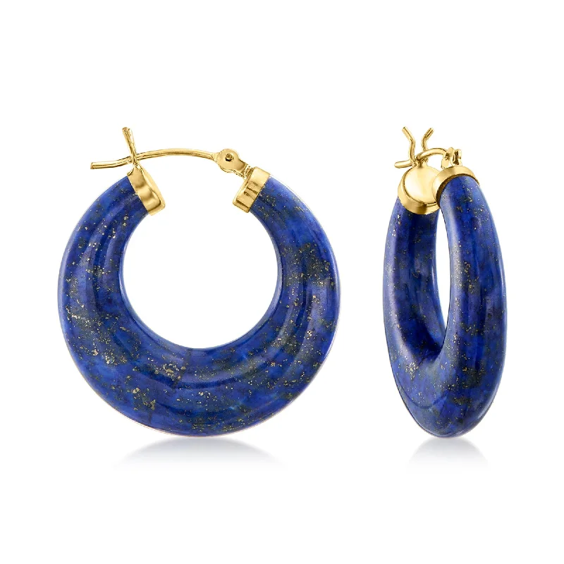 Drop Earrings with Knot Designs -Ross-Simons Lapis Hoop Earrings 14kt Yellow Gold