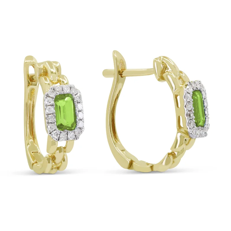 Long Drop Earrings for Dramatic -18" 0.70Ct Peridot Hoops Earrings In 14K Yellow Gold