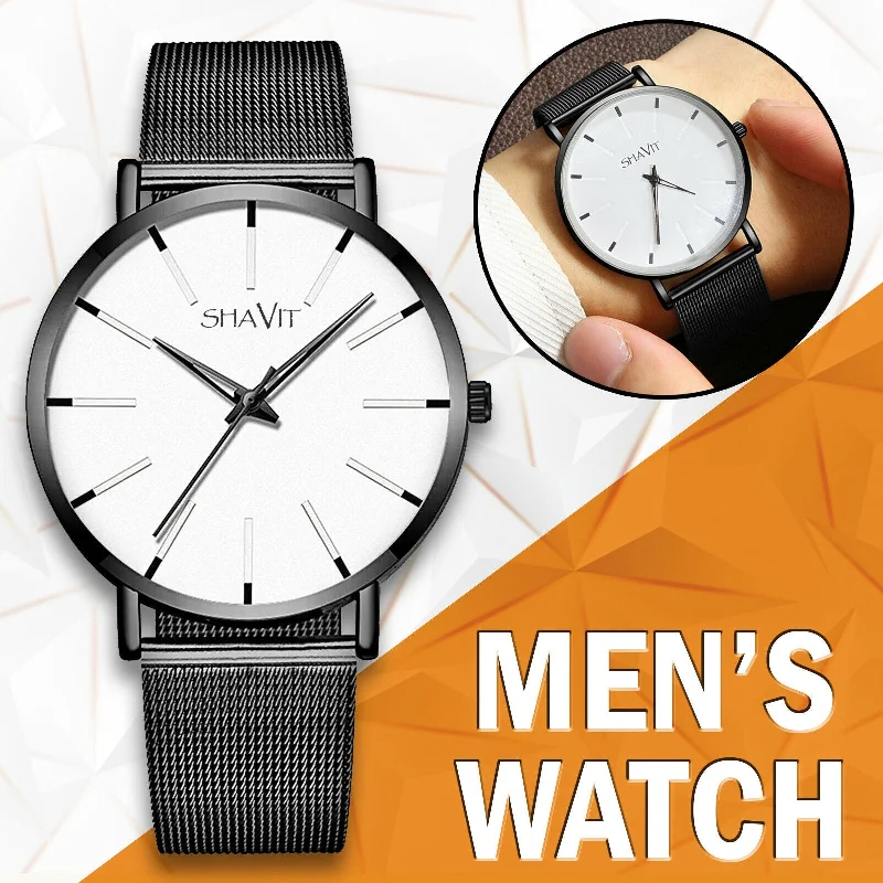 Leather band digital watches for men with sleek look and tech functionality -Luxury Men's Quartz Watch Stainless Steel Analog Ultra Thin Waterproof Business