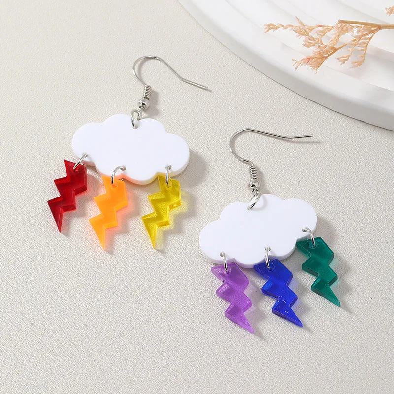 Drop Earrings for Office Wear -Wholesale Acrylic Cute Cloud with Transparent Color Lightning Earrings