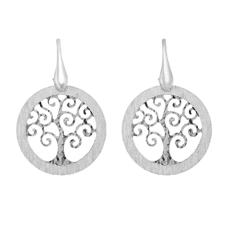 African Drop Earrings with Culture -Curata 925 Sterling Silver Rhodium 23x34mm Textured Round Tree Of Life Earrings