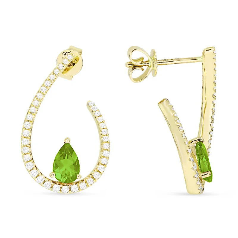 Drop Earrings with Leaf Motifs -18" 0.89Ct Peridot Drop/dangle Earrings In 14K Yellow Gold