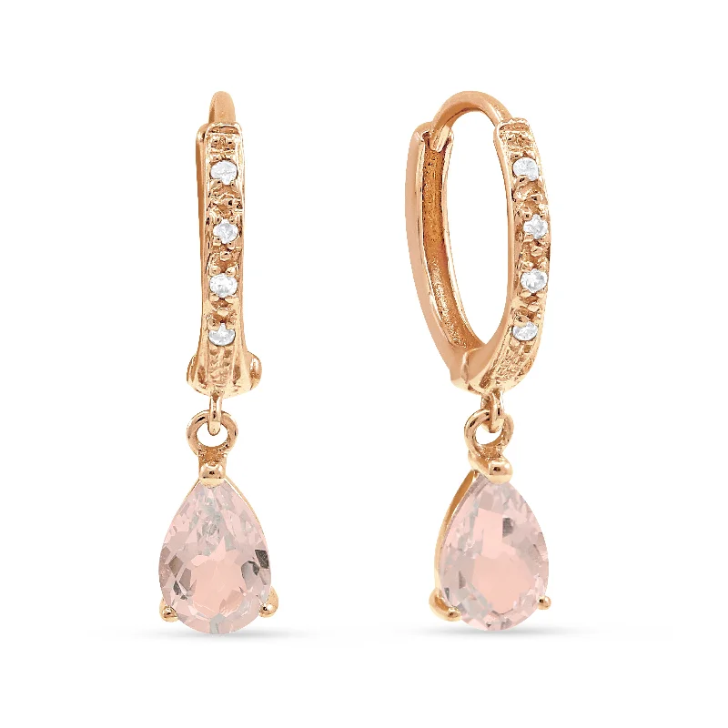 Diamond Drop Earrings for Luxury -1.1Ct Created Morganite Drop/dangle Earrings In 14K White And Rose Gold