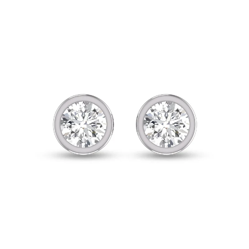 Studded Drop Earrings with Gemstones -Lab Grown 1/2 Carat Round Bezel Set Solitaire Diamond Earrings In 14K White Gold