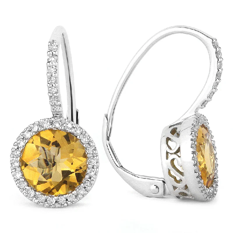 Drop Earrings with Infinity Symbols -7Mm 2.47Ct Citrine Drop/dangle Earrings In 14K White Gold