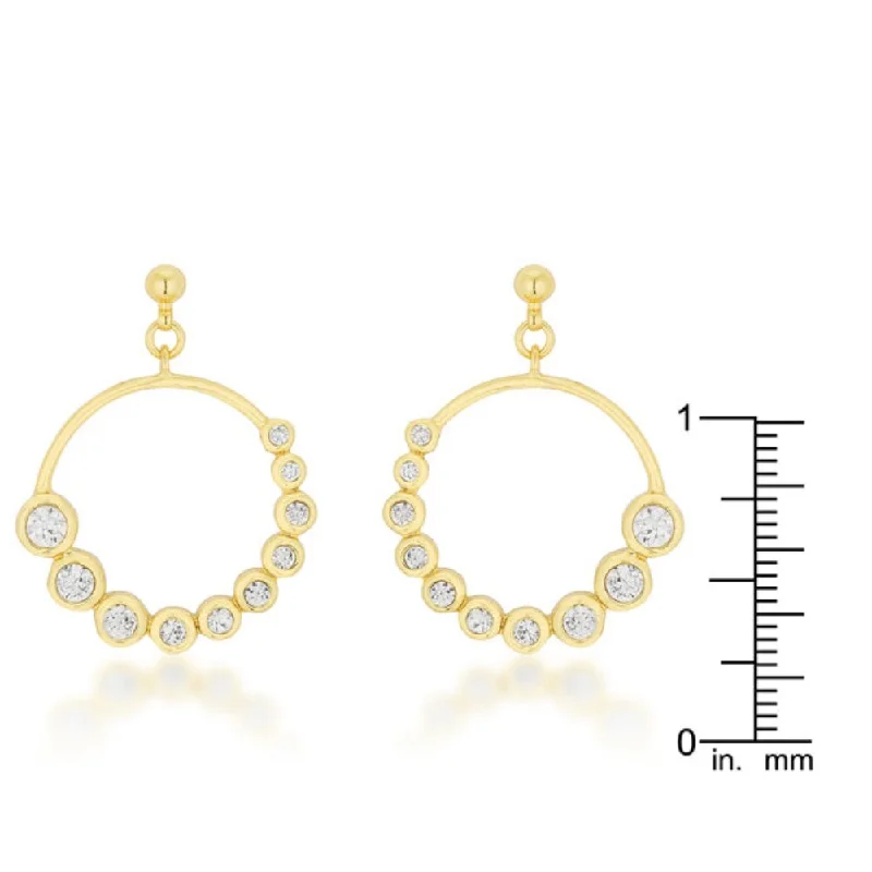 Leverback Drop Earrings for Comfort -Golden Graduated Cubic Zirconia Circle Earrings - 28 Mm L X 20 Mm W X 3 Mm H