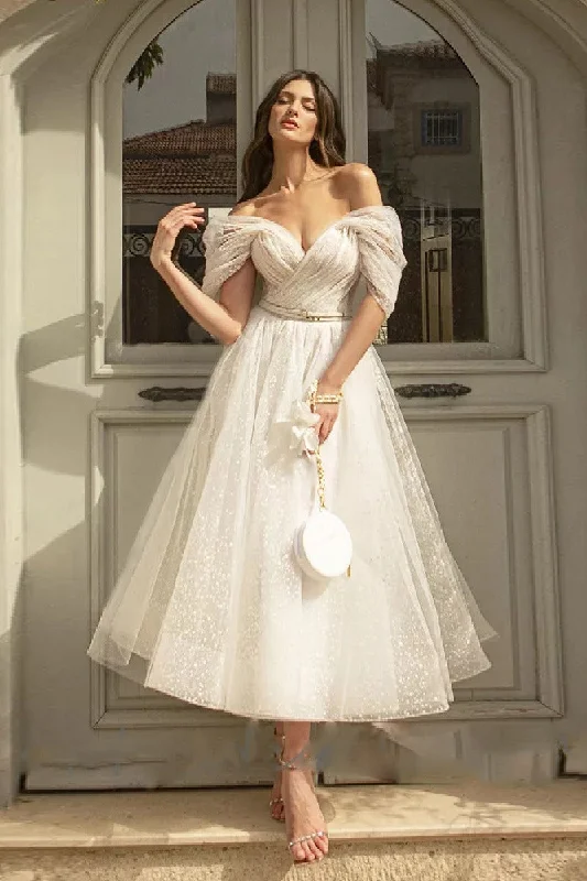 Work Dresses for Professional -A-Line Ankle Length Tulle Wedding Dress 735503736731