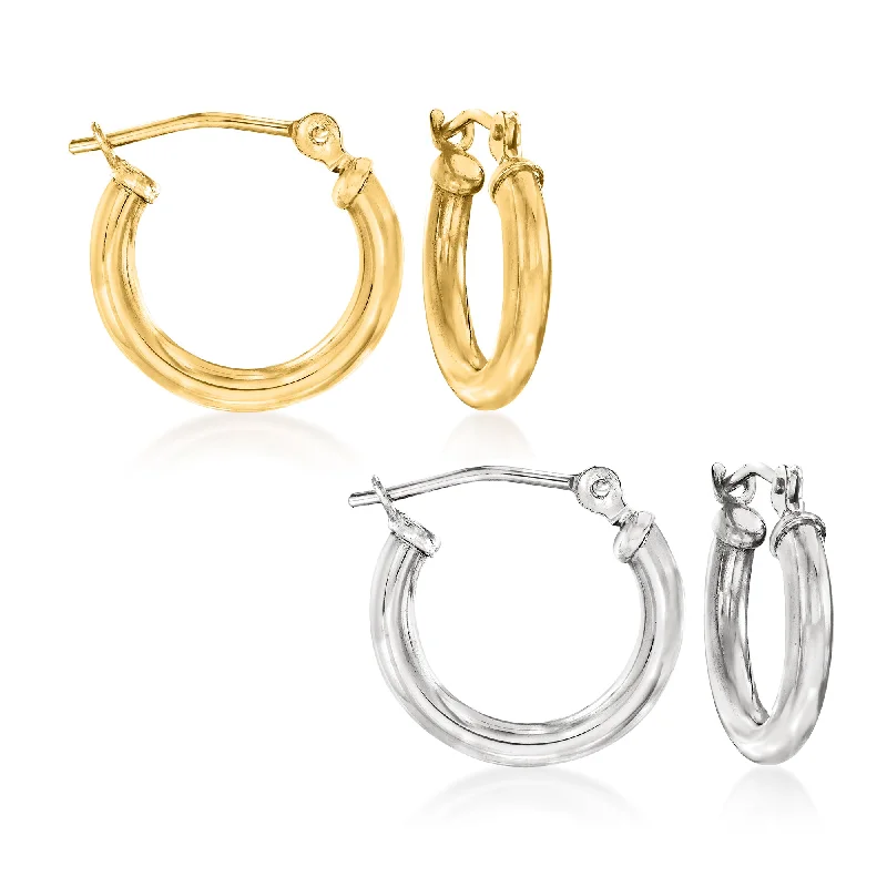 Maximalist Drop Earrings for Bling -RS Pure by Ross-Simons Sterling Silver and 14kt Yellow Gold Jewelry Set: 2 Pairs Of Huggie Hoop Earrings