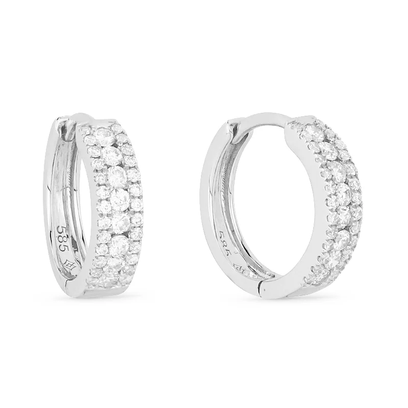 Drop Earrings with Keyhole Designs -0.36Ct White Diamond Hoops Earrings In 14K White Gold