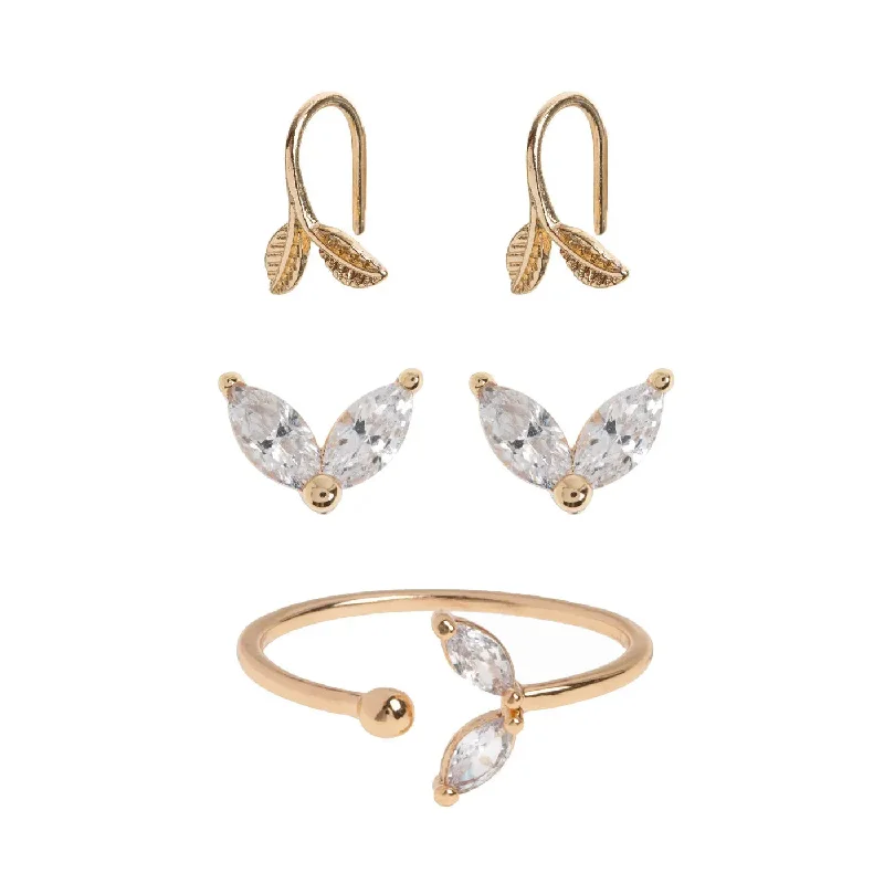 Lead Free Drop Earrings for Health -Crystal Leaf Set Ring and Earrings