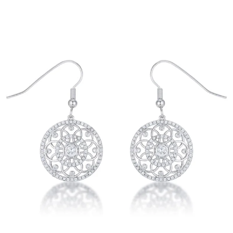 Gothic Drop Earrings with Dark Tone -0.95 Ct Interlocking Circle Rhodium And Cz Earrings - 39mm L