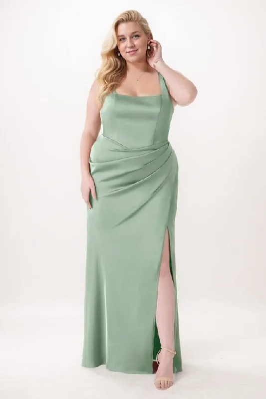 Sundress Dresses for Sunny -Sheath-Column Maxi Elastic Silk like Satin Bridesmaid Dress CB0735