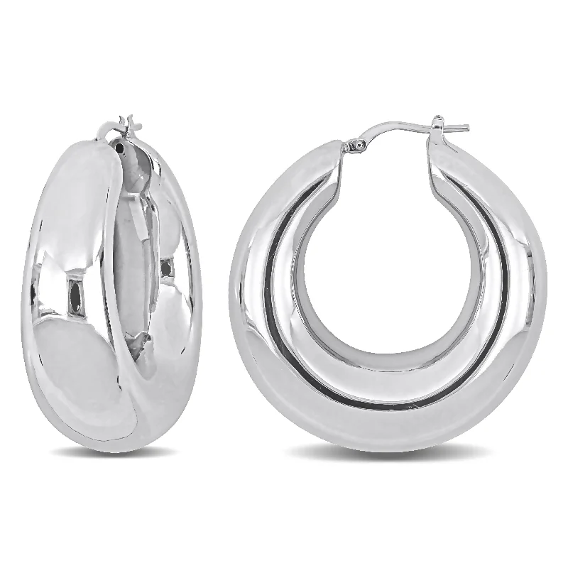 Drop Earrings for Engagement Party -40 MM Polished Hoop Earrings in Sterling Silver