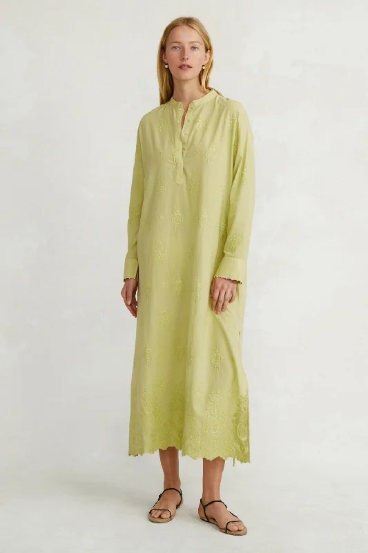 Wool Dresses for Warmth -Saman Embroidered Dress Green