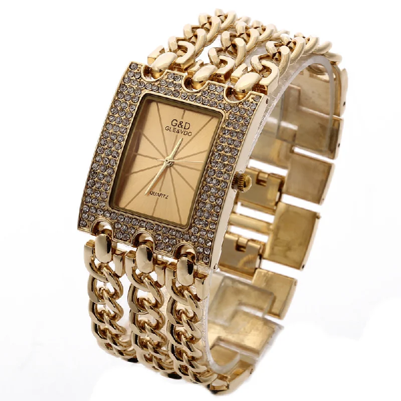 Wooden watches for men with natural designs and unique craftsmanship -Women's Quartz Watch With Diamonds Three Links Gold And Rhinestones