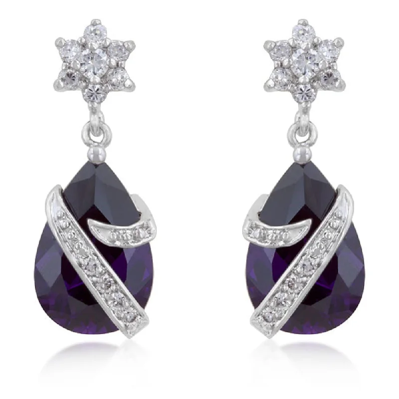 Drop Earrings with Hammered Finish -Royal Wrapped Amethyst Earrings - 27 Mm L X 10 Mm W X 9 Mm H