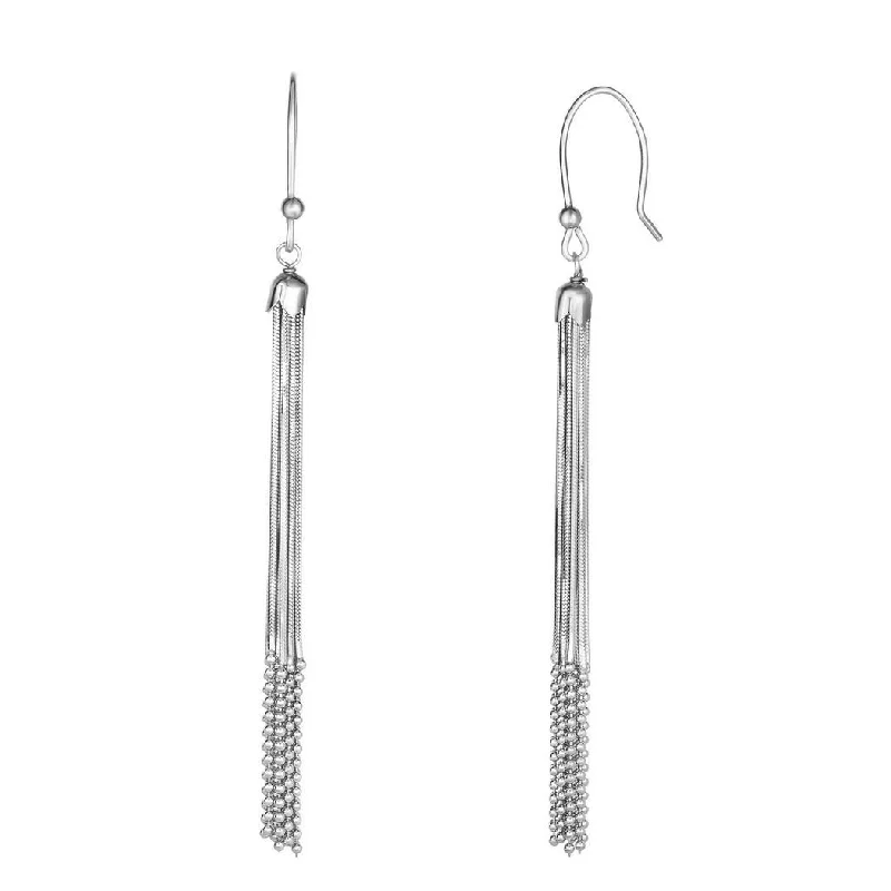 Diamond Drop Earrings for Luxury -Curata 925 Sterling Silver Textured Multi Stranded Snake Bead Tassel Earrings