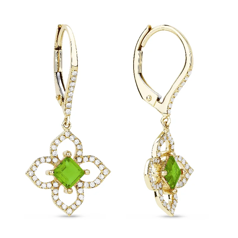 Drop Earrings with Knot Designs -4Mm 0.78Ct Peridot Drop/dangle Earrings In 14K Yellow Gold