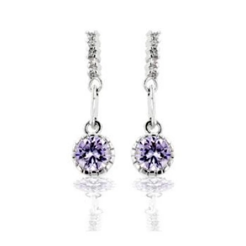 Drop Earrings for Formal Attire -Luxury Lavender Cubic Zirconia Dangle Earrings Ideal For Special Occasions And Everyday Wear - 6 (mm) X 6 (mm); 1 (mm) X 1 (mm)