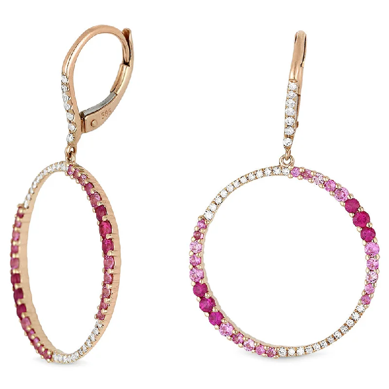 Drop Earrings with Crown Designs -18" 1.01Ct Pink Sapphire Drop/dangle Earrings In 14K Rose Gold