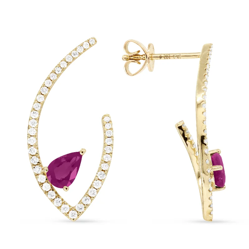 Drop Earrings for Party Look -18" 0.72Ct Pink Sapphire Drop/dangle Earrings In 14K Yellow Gold