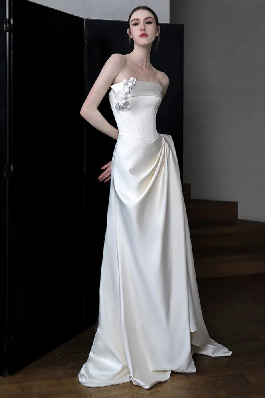 Valentine's Day Dresses for Romance -Sheath-Column Sweep-Brush Train Satin Wedding Dress 761888350591