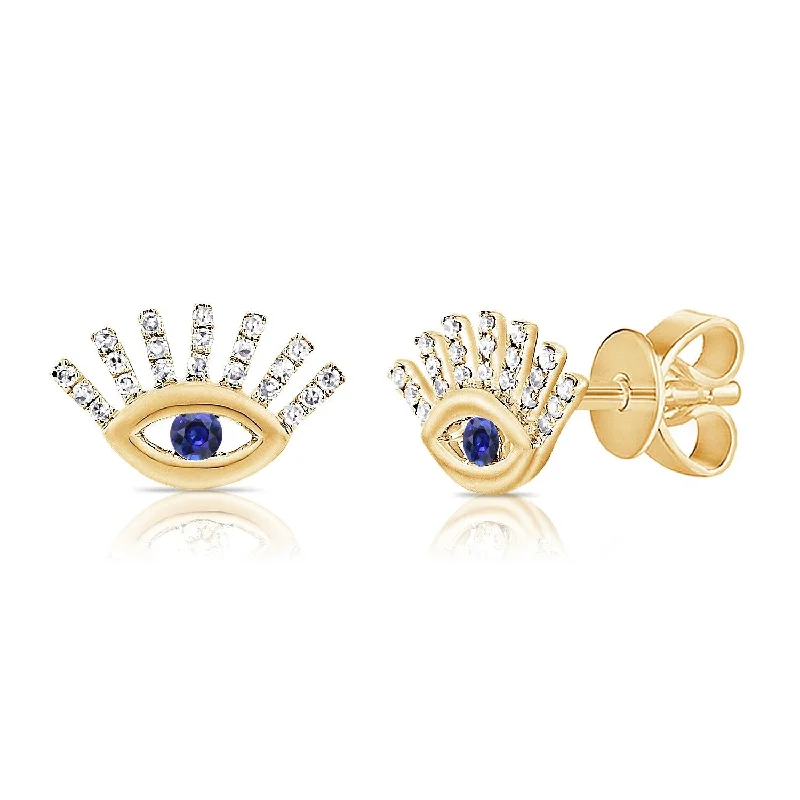 Drop Earrings for Mother's Day -Joelle Collection Evil Eye Earrings Sapphire & Diamond 14K Yellow Gold