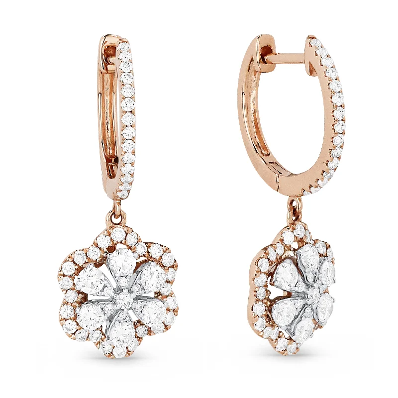 Gemstone and Diamond Drop Earrings for Opulence -18" 0.97Ct White Diamond Drop/dangle Earrings In 14K Rose Gold