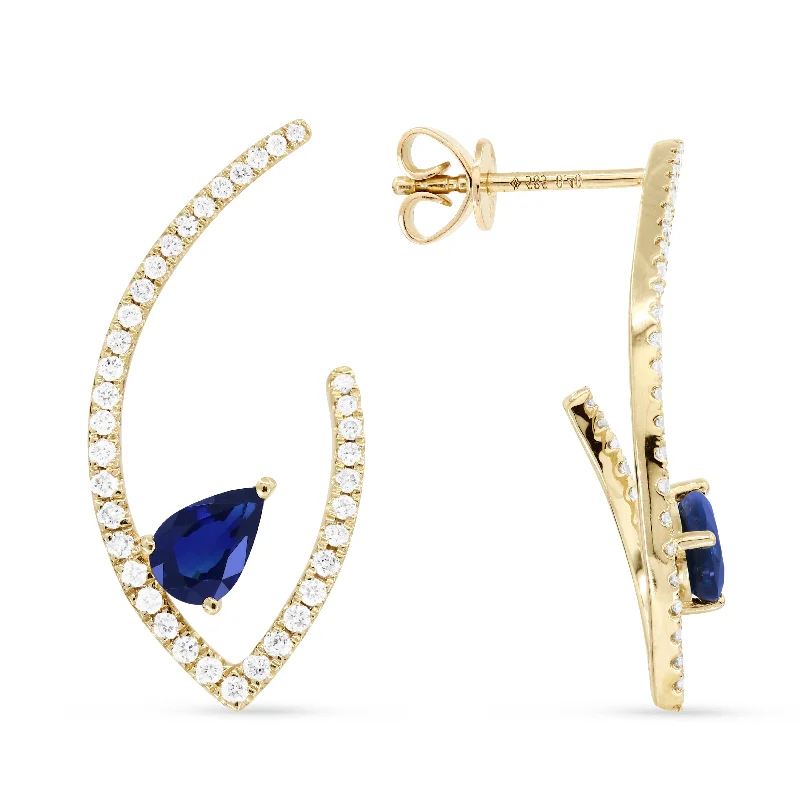 Drop Earrings for Everyday Glamour -18" 1.06Ct Sapphire Drop/dangle Earrings In 14K Yellow Gold