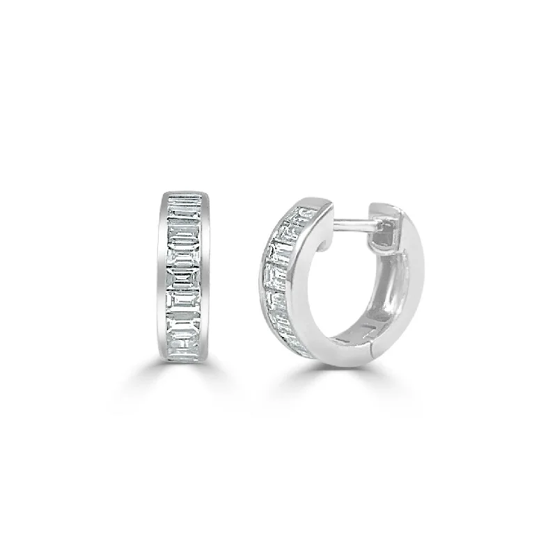 Silver Drop Earrings for Men -Joelle Collection Diamond Baguette Huggie Earrings 14K White Gold 3/5 TDW