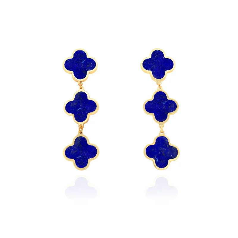 Drop Earrings with Leaf Motifs -Lapis Clover Dangle Earrings 1.25 inches