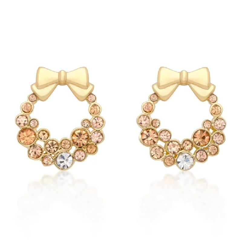 Drop Earrings for Beach Outfit -Festive Holiday Wreath Champagne Crystal Earrings For Sparkling Style - 21.4 (mm) X 18.7 (mm) X 3.6 (mm)