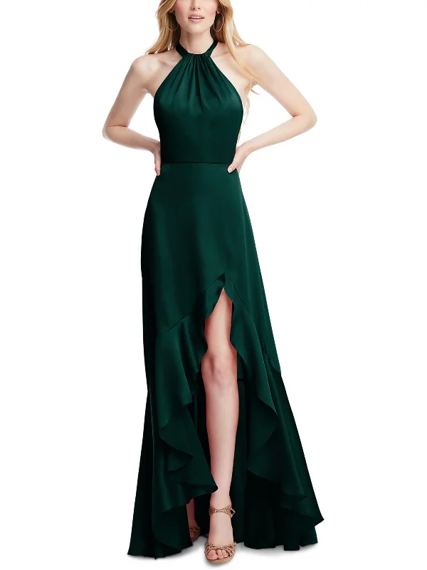 Off-shoulder Dresses for Feminine -Womens Slit Polyester Halter Dress