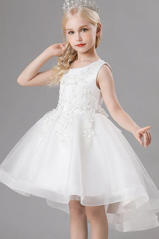 Indian Dresses with Intricacy -A-Line Scoop Neck Sleeveless High-Low Tulle Flower Girl Dresses 751391963514