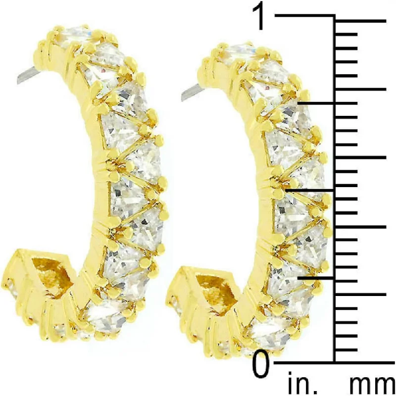 Rhinestone Drop Earrings for Sparkle -Trillion Cut Cubic Zirconia Hoop Earrings Goldtone Finish - 23 Mm X 4 Mm W X 3 Mm H