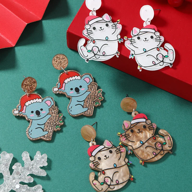 Drop Earrings with Symbolic Elements -Wholesale Christmas Acrylic Cute Kitten and Koala Earrings