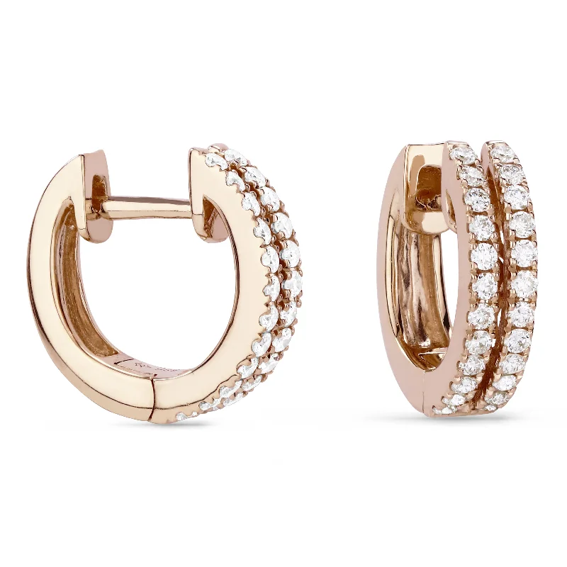 Drop Earrings with Matte Finish -0.43Ct White Diamond Hoops Earrings In 14K Rose Gold