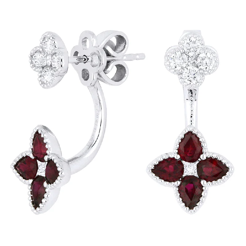 Long Drop Earrings for Dramatic -18" 0.15Ct Ruby Drop/dangle Earrings In 18K White Gold