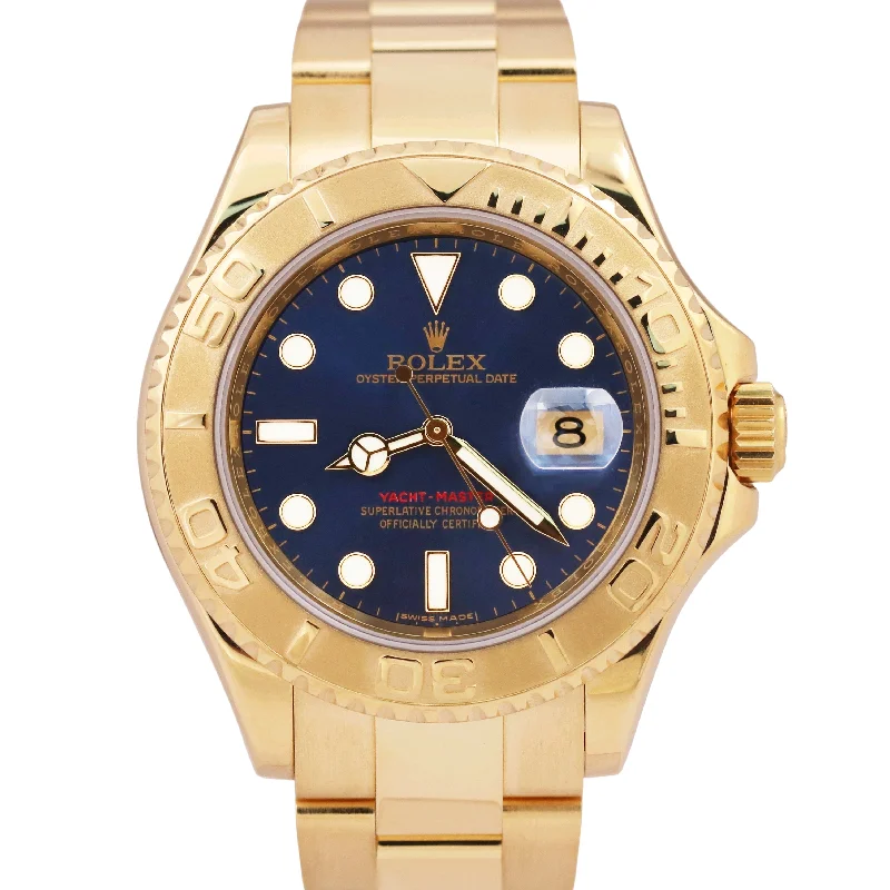 Chronograph watches for men with stopwatch functionality and sophisticated design -MINT Rolex Yacht-Master BLUE 18K Yellow Gold REHAUT 40mm NO-HOLES 16628 Watch