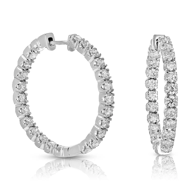 Drop Earrings for Travel Look -5 cttw Lab Grown Diamond Inside Out Hoop Earrings 14K White Gold Round Prong Set 1.50 Inch