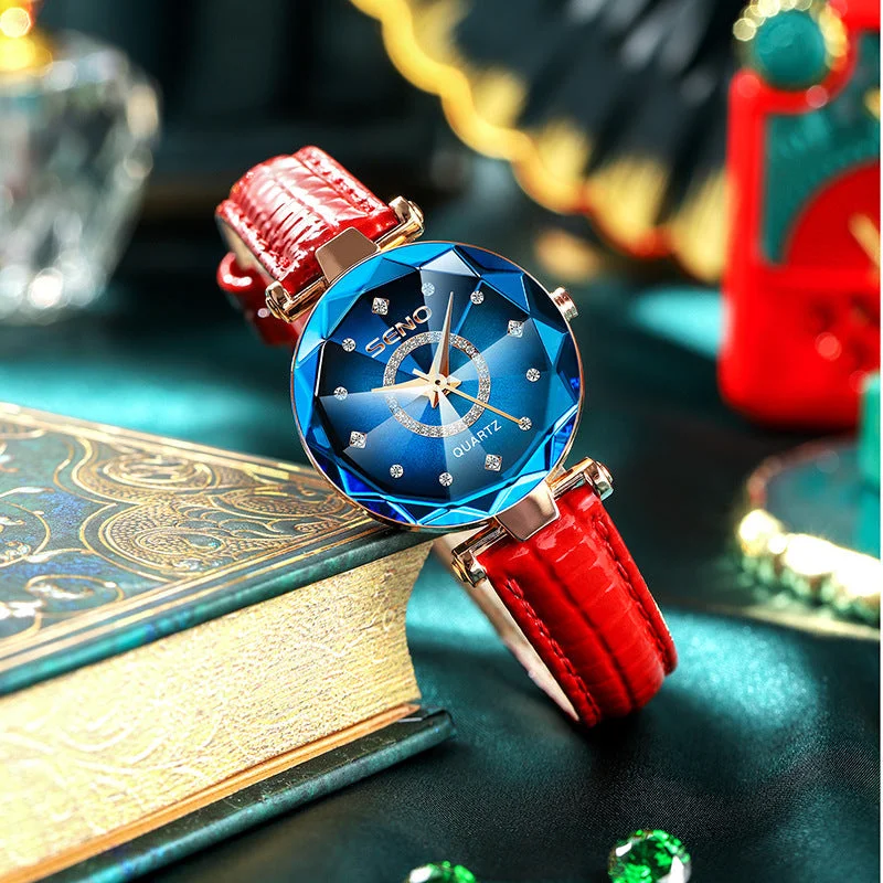 Casual watches for women with colorful straps and playful designs -Starry Diamond Face Bright Polygonal Glass Solid Stainless Steel Strap Women's Waterproof Watch