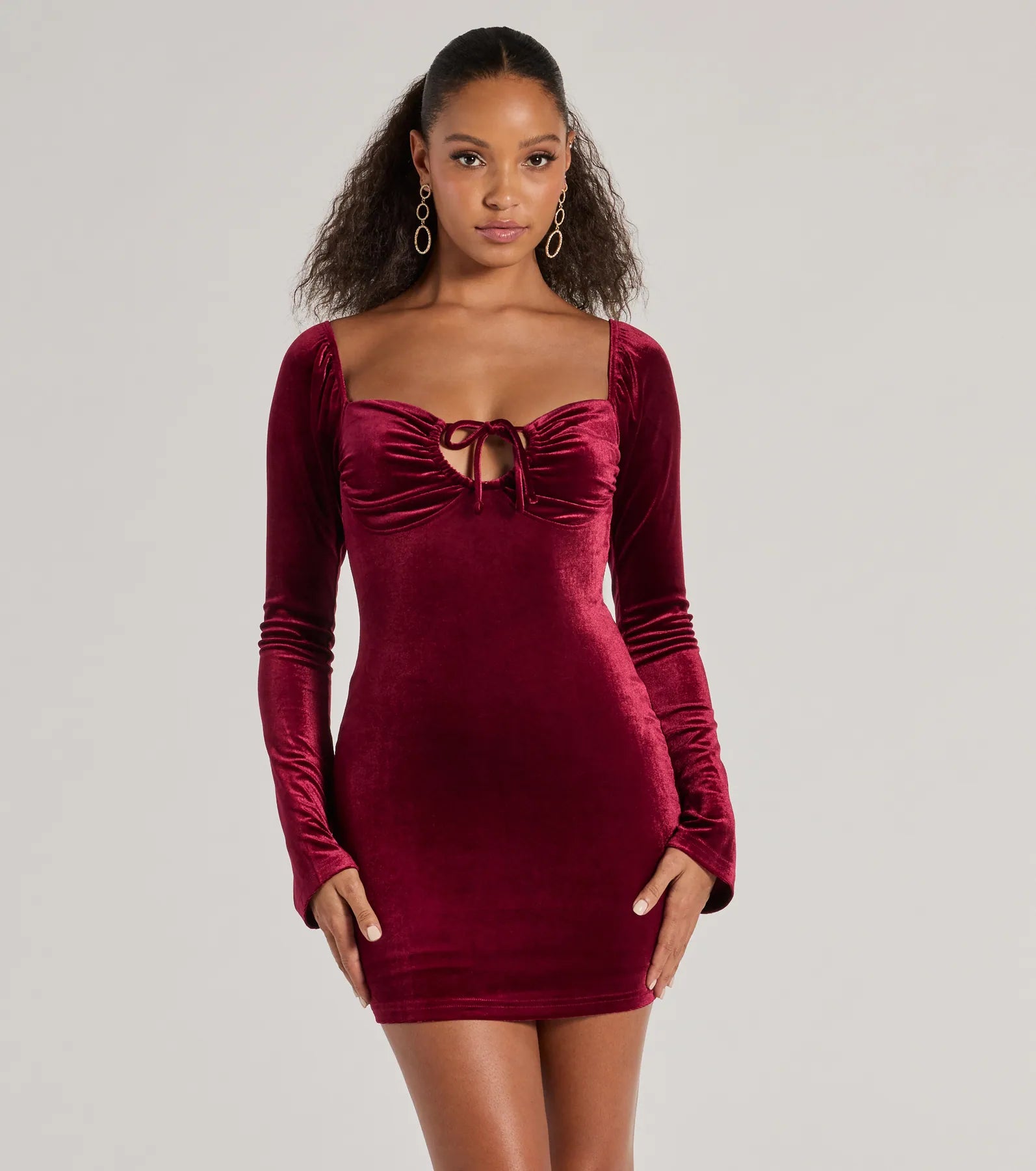 Spandex Dresses for Flexible -Season Of Splendor Long Sleeve Velvet Mini Dress