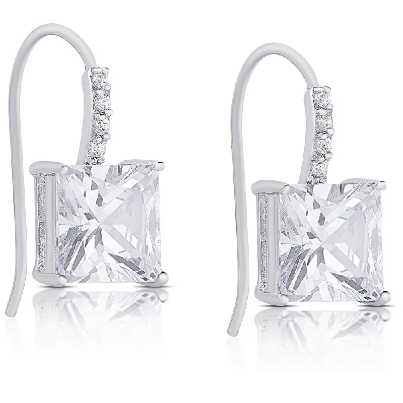 Drop Earrings with Star Motifs -Dolce Giavonna Sterling Silver Cubic Zirconia Square Dangle Earrings