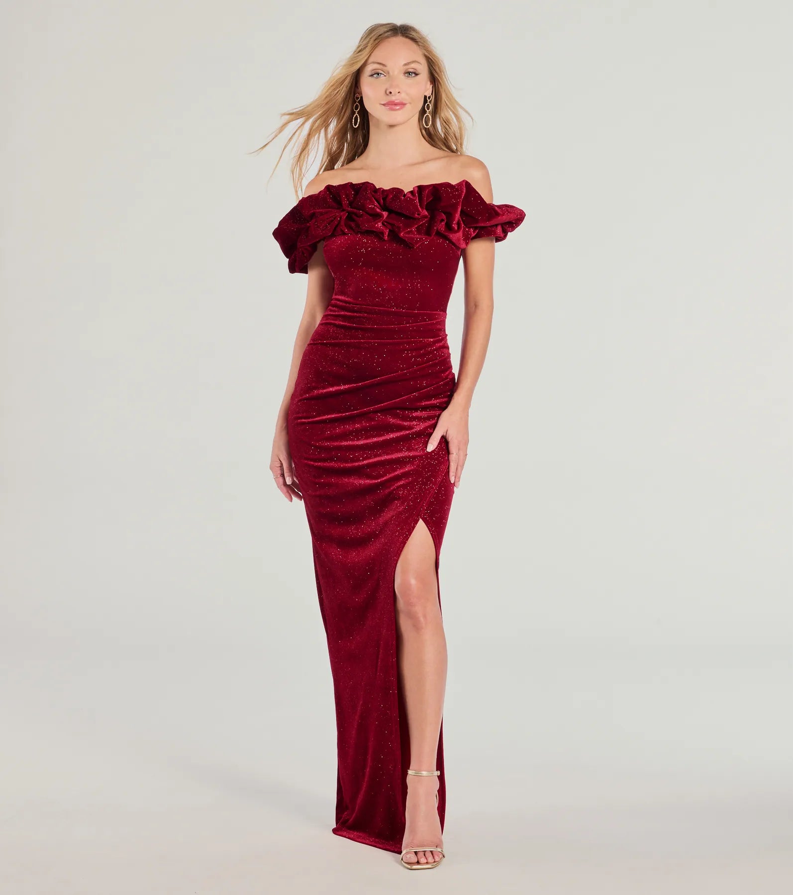 Solid Color Dresses for Simple -Florence Off-The-Shoulder Glitter Velvet Formal Dress