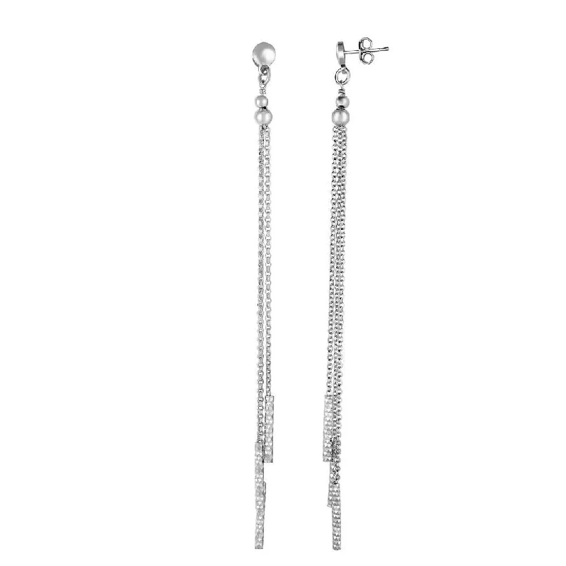 Drop Earrings for Casual Outfit -Curata 925 Sterling Silver Rhodium 5x112mm Sparkle Cut Bar Long Drop Earrings