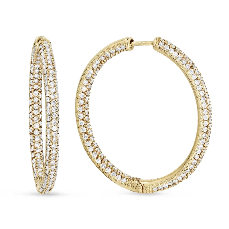 Drop Earrings for School Uniform -18" 2.16Ct White Diamond Hoops Earrings In 14K Yellow Gold